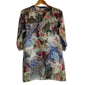 APNY Multicolor Silk Satin V-Neck Tunic